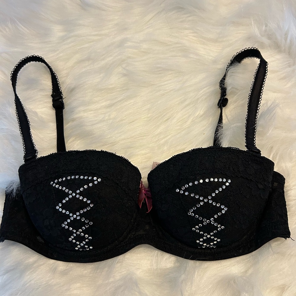 Chic Black Lace Bra with Sparkling Accents❤️32B - Picture 5 of 9